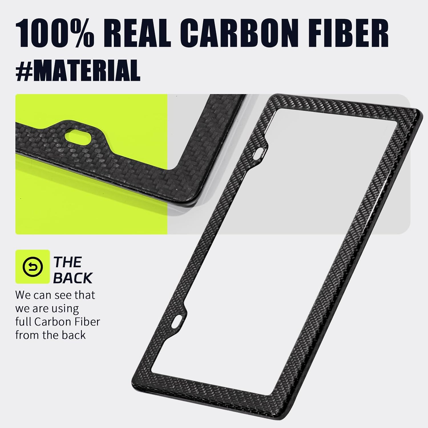 Real Carbon Fiber License Plate Frame, 100% Pure Carbon Fiber Frame, Black License Plate Holder Cover with Screw Caps, Anti-Vibration Pads(Twill 2 Hole-Slim Edge)