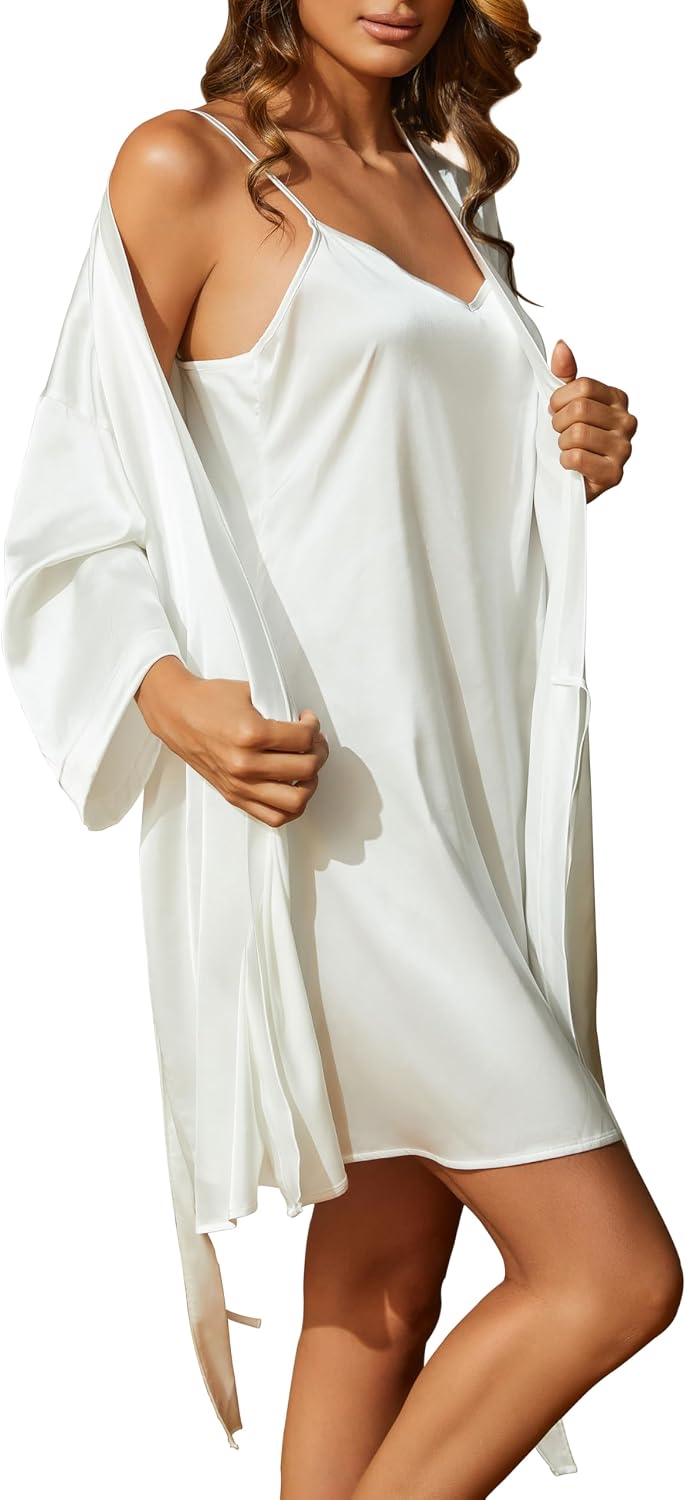 Luna & Sun Women's Satin Kimono Robe Bridesmaid Bathrobe Party Sleepwear