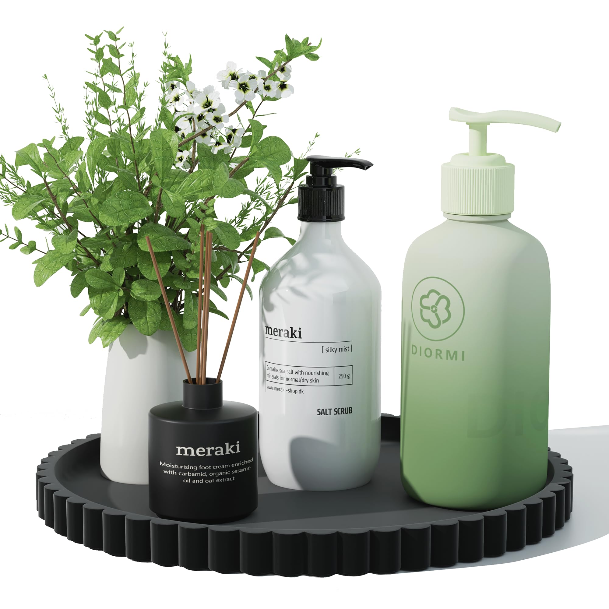 Silicone Bathroom Countertop and Vanity Tray-10 Inch Round Silicone Bathroom Tray,Modern Bathroom Decor，Coffee Table Decor，Decorative Tray for Candle，Perfume, Plants (Black)