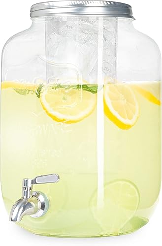 Miniatura 8 de Crutello Dispensador de bebidas de vidrio con grifo de acero inoxidable, dispensador de bebidas de 1 galón, soporte negro metálico, limonada, té,
