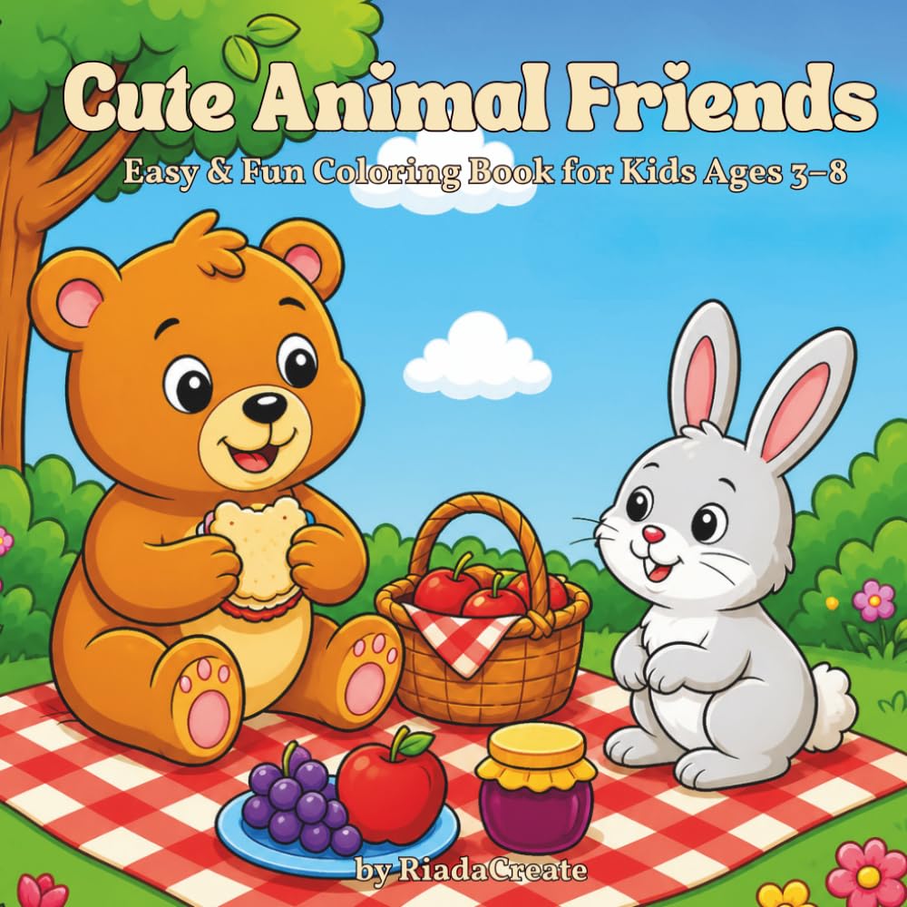 Cute Animal Friends: Easy & Fun Coloring Book for Kids Ages 3–8
