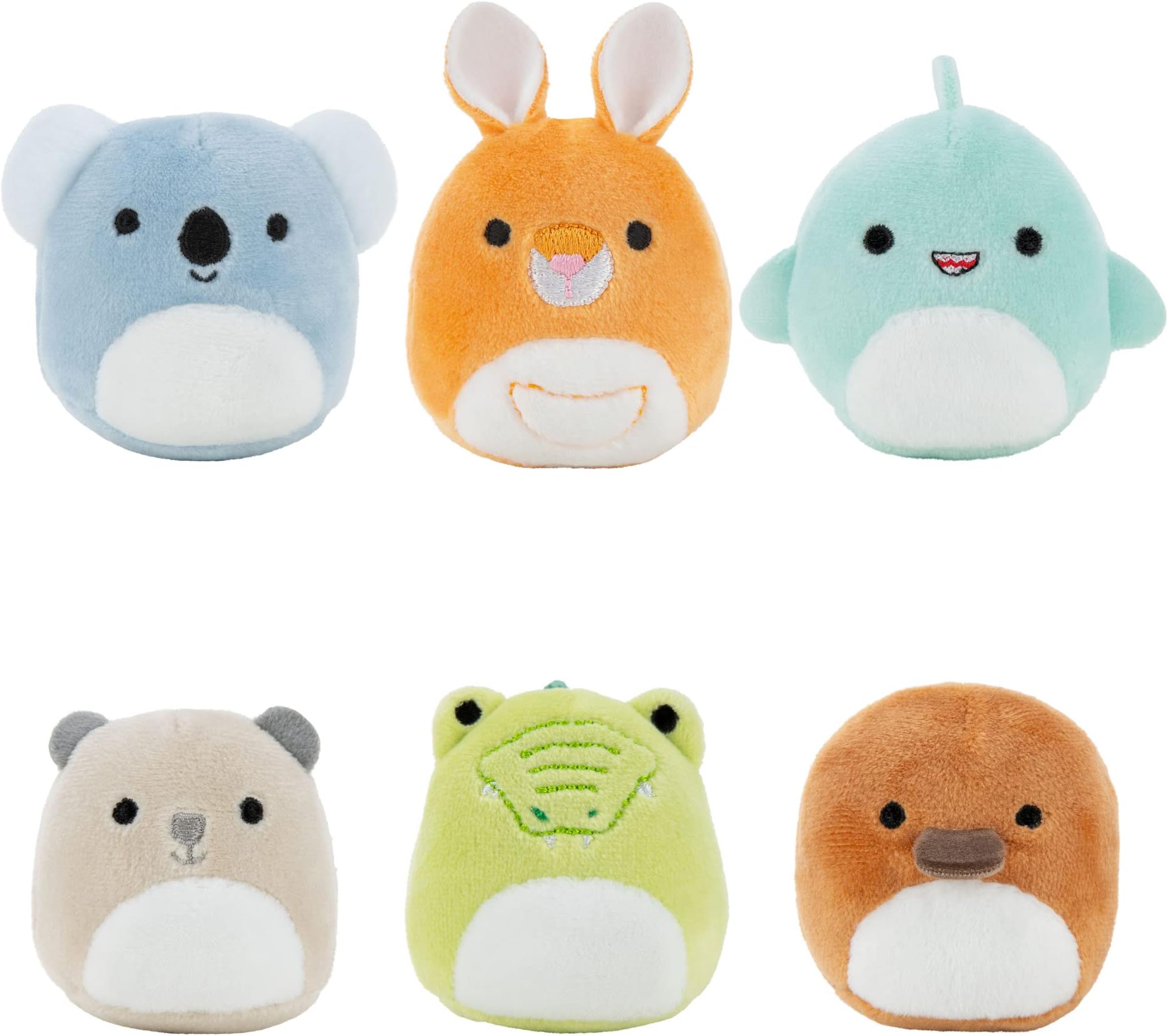 Squishville by Original Squishmallows Down Under Squad Plush - Six 2-Inch Wesley, Kayla, Keely, Ham, Santino, and Sharon Plush - Toys for Kids (SQM0215)