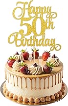 50th Birthday Cake Toppers, Gold 50th Happy Birthday Cake Decorations for Women Men, Glitter Fifty Years Old Cakes Pick for 50 Theme Party Supplies