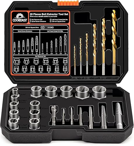 Juego de 26 extractores de pernos y broca para zurdos, extractor de tornillo fácil de sacar con juego de extractor de brocas inversas para tuercas