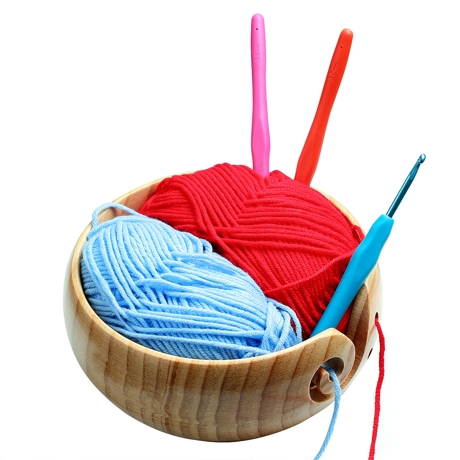 Bol En Bois Pour Fil à Tricoter/crochet - Avec Fente Incurvée Et Trous Pour Aiguilles, Rangement Pratique - 9