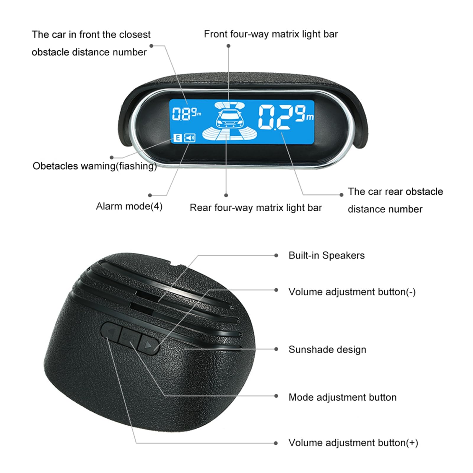 KIT SENSORI DI PARCHEGGIO DISPLAY DIGITALE 3 CONTROLLI VOCALI ASSISTENZA AUTO CON 8 SENSORI