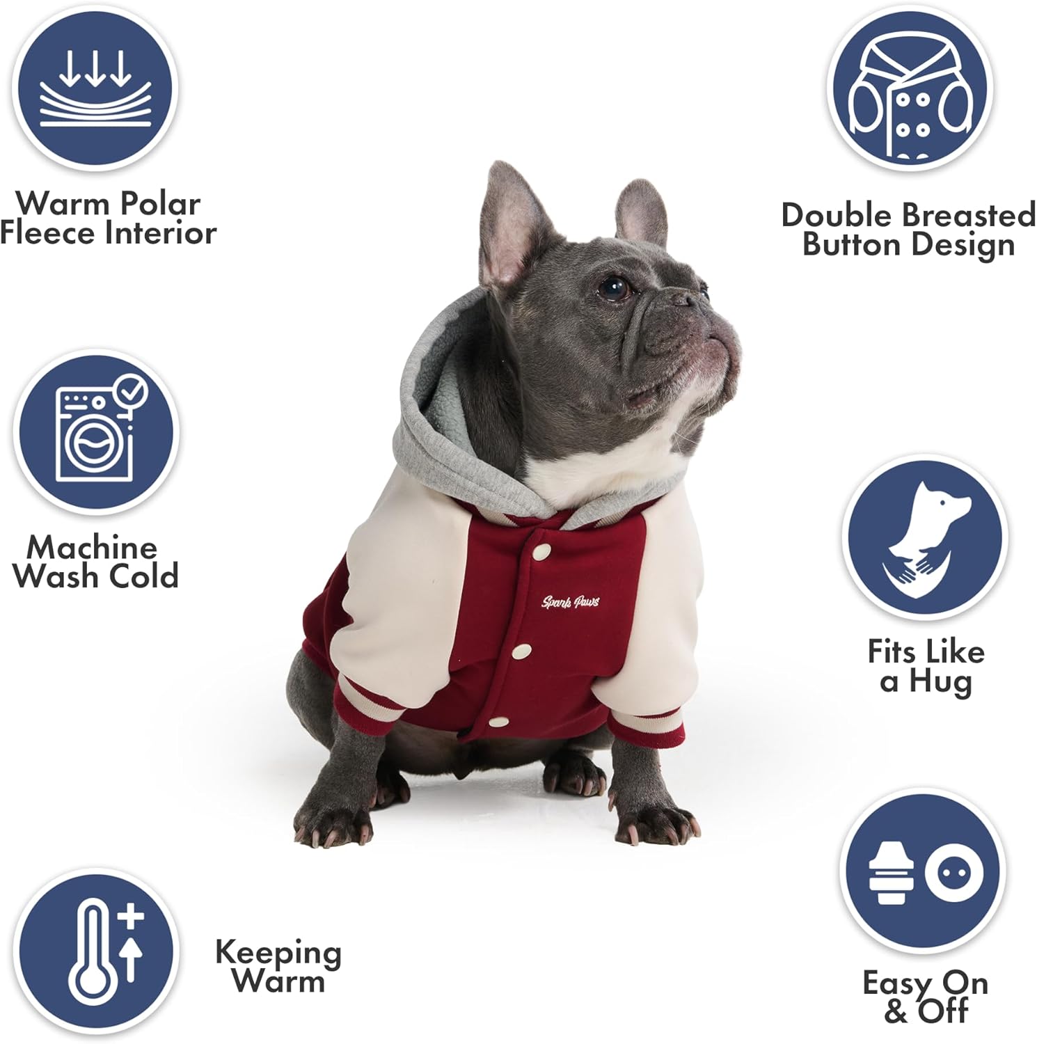 Spark Paws Varsity Dog Hoodie – Premium Dog Sweater for Small, Medium, and Large Dogs | Warm Clothes for Pets, Winter Jacket Alternative - Red - 5XL