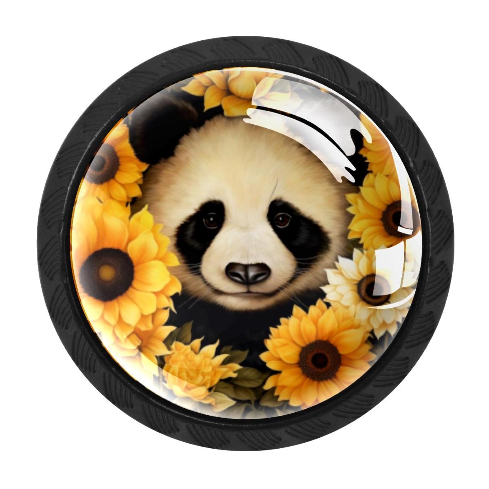 CHENZZZZ 4 Pack Panda Sunflower Kitchen Cabinet Knobs Drawer Knobs Dresser Knobs Matte Black Zinc Knobs Drawer Pulls Door Knobs Dresser Drawer Handles Knobs for Dresser Drawers