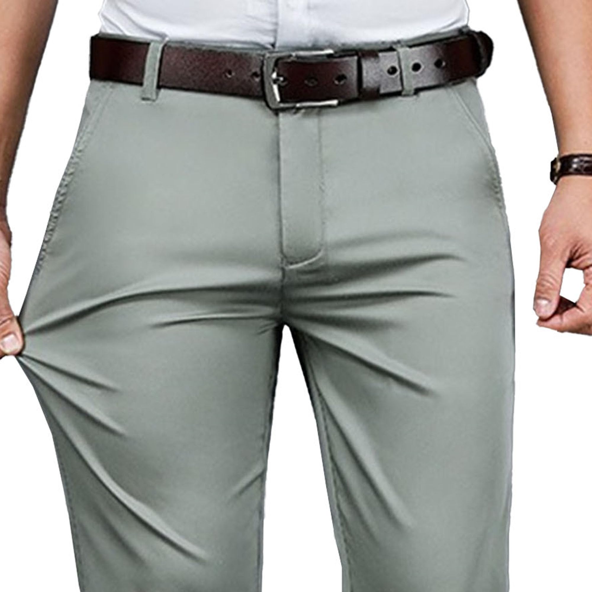 Pantaloni estivi traspiranti da uomo in seta ghiacciata gamba dritta pantaloni da lavoro casual da uomo abbigliamento da lavoro