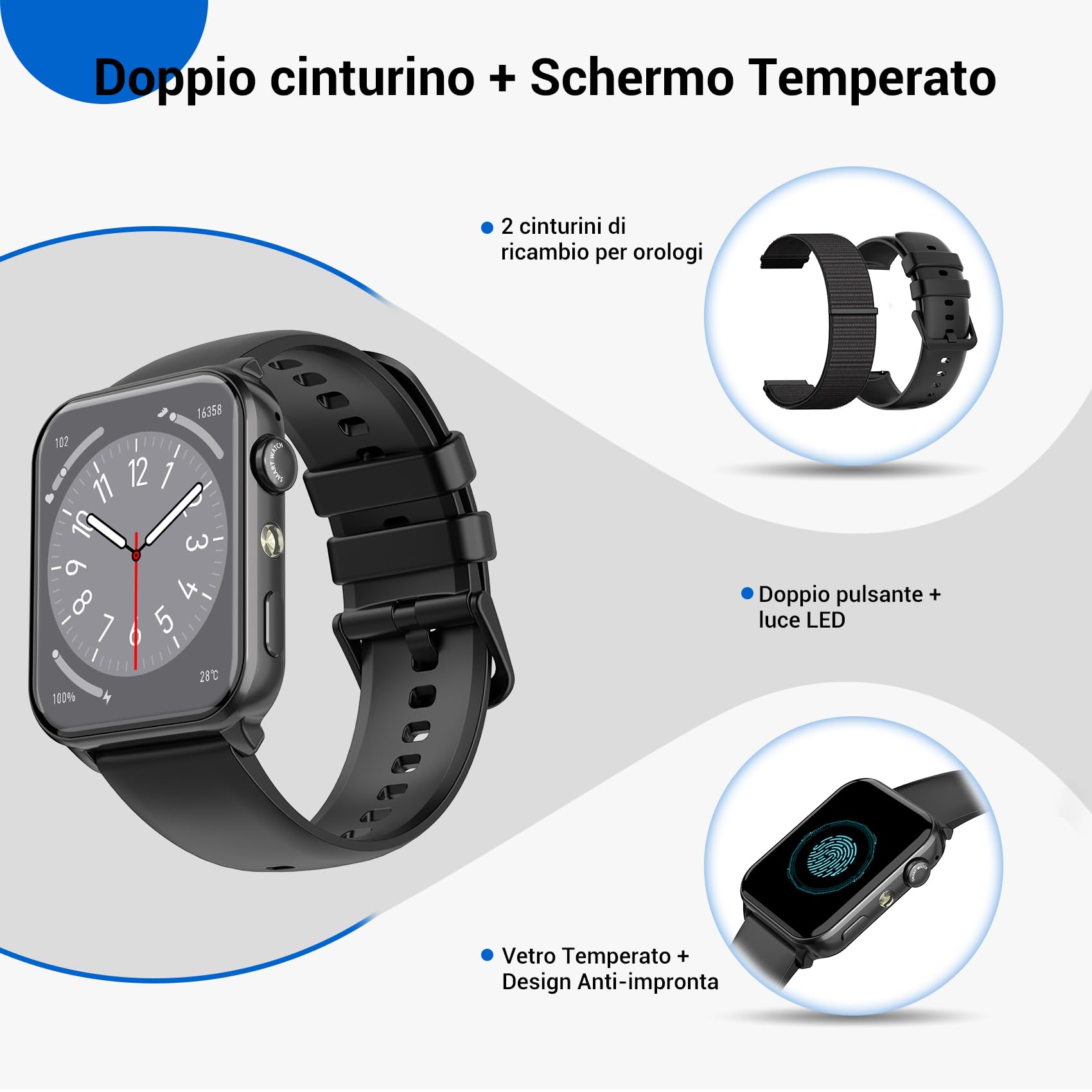 Baolubao Smartwatch Uomo Donna, 1.91" Orologio Smartwatch con LED Torcia, Effettua/Risposta Chiamate, Fitness Tracker con DIY Quadranti, Contapassi,Sonno, Smart Watch per Android iOS(2 Cinturini)