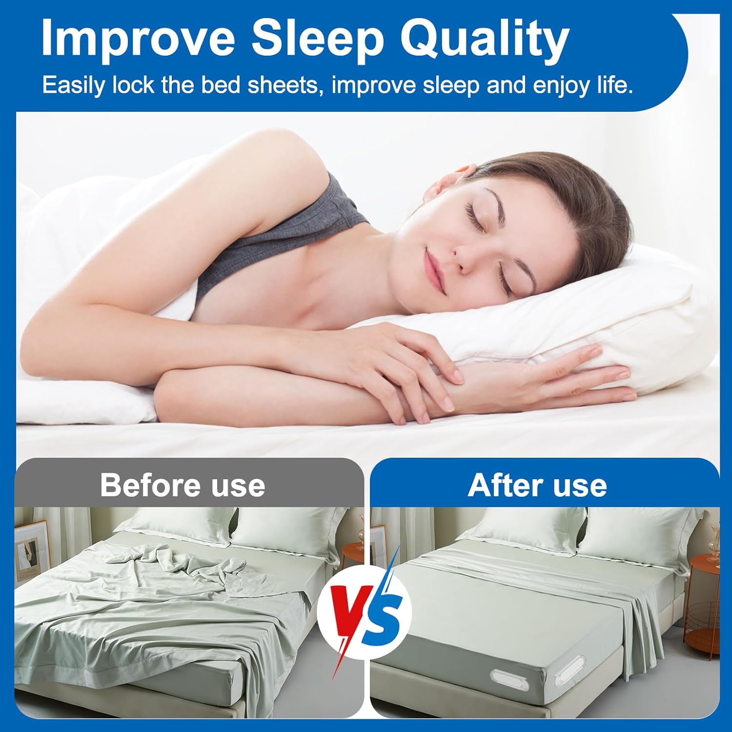 Bed Sheet Holders for Corners, Upgraded Dual-Side Lock Design Sheet Grippers, 4Pcs Heavy Duty Non-Slip Fitted Sheet Clips, Keep Sheets Firm & Tight, Universal Fit for All Mattresses, Easy Installation