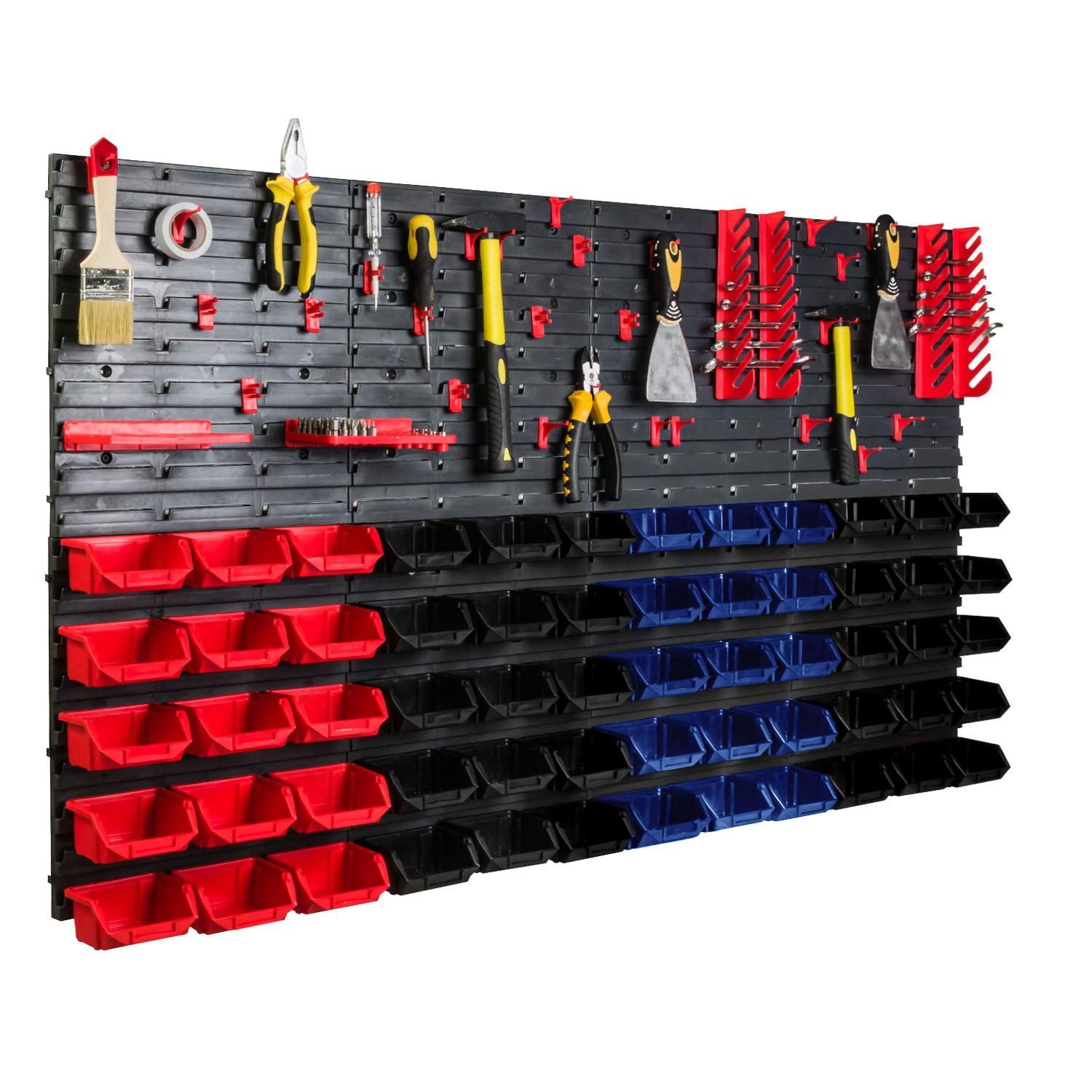 System magazynowy regał ścienny 140 x 77 cm | 60 sztuk | pojemniki do układania w stos regał magazynowy | bardzo mocne płyty ścienne | możliwość rozbudowy | regał warsztatowy regał magazynowy regał ścienny regał wtykowy