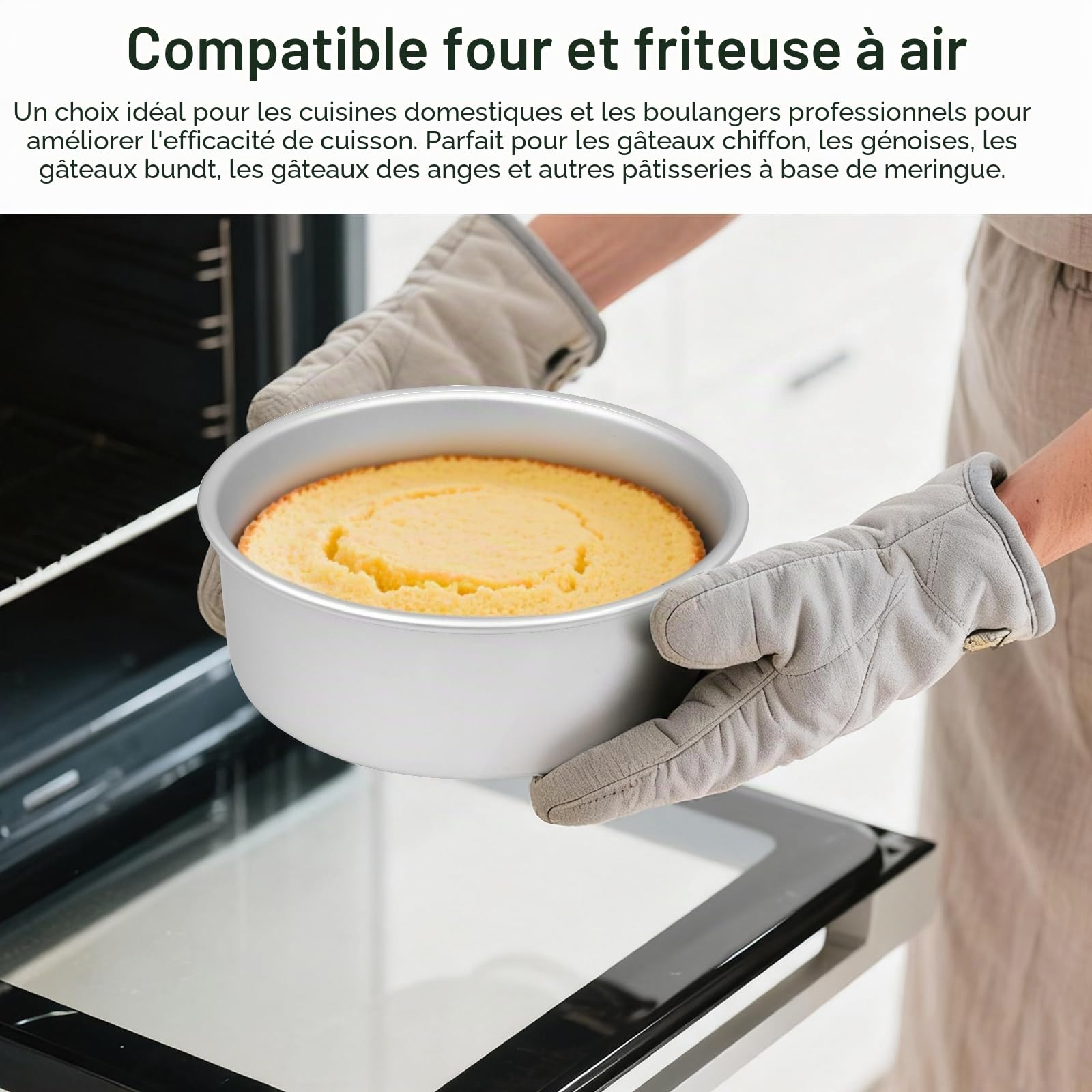 Moule à Gâteau Rond en Aluminium Anodisé, double base amovible, Ø 23 cm x H 8,3 cm, Argenté