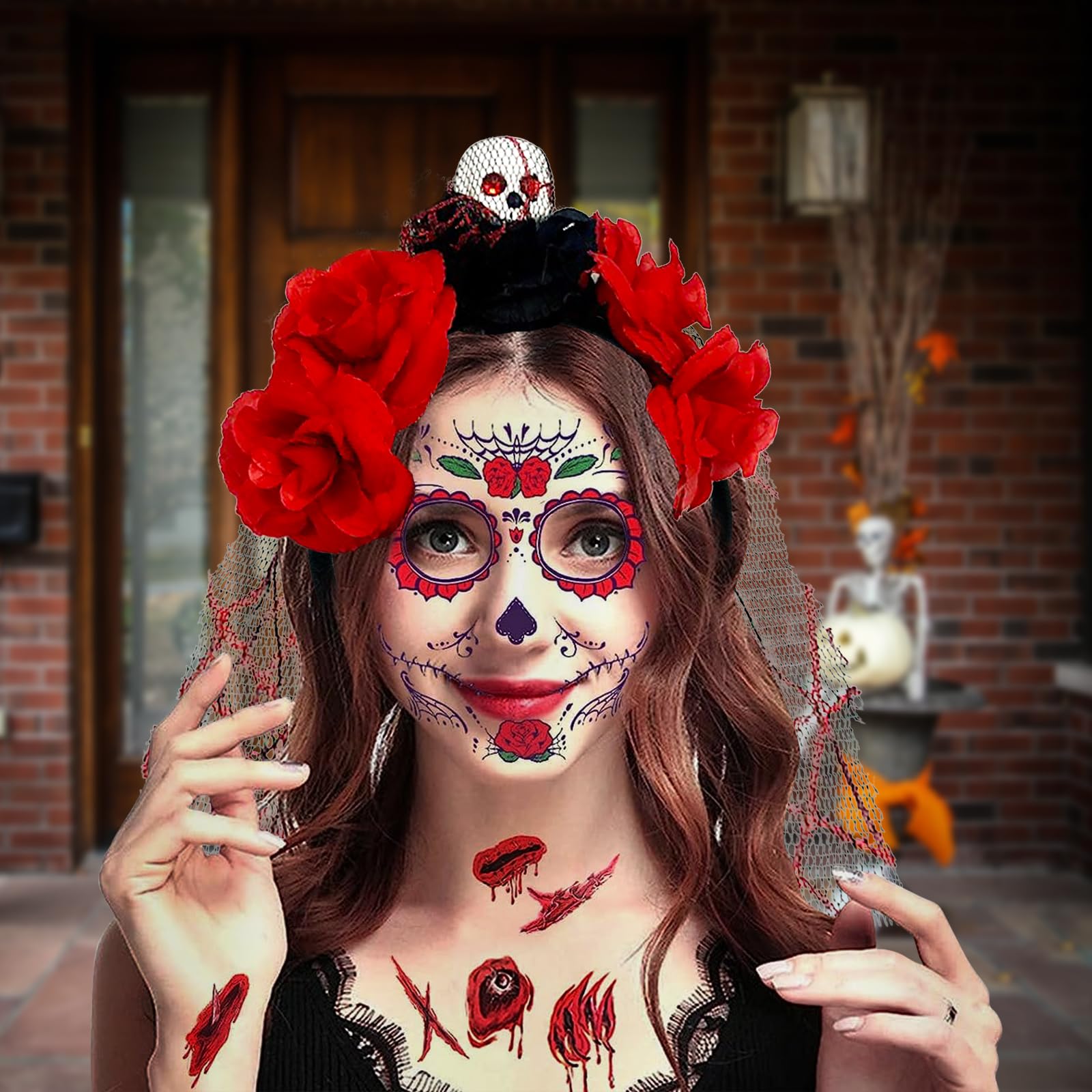 Orecchini Pendenti Halloween A Teschio Di Zucchero Floreale - Acrilico Rosa, Leggeri, Per Costumi E Festival