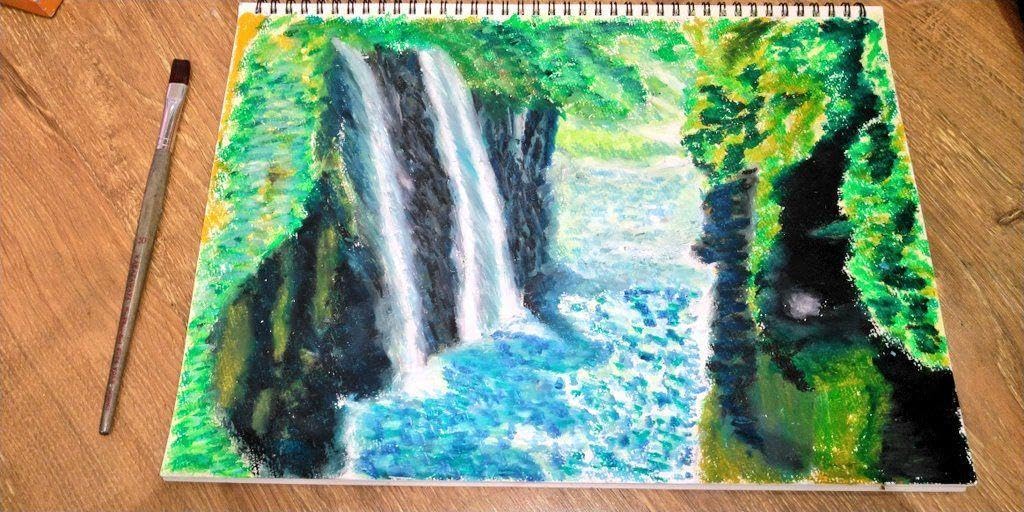 滝』 オイルパステル画 B4サイズ