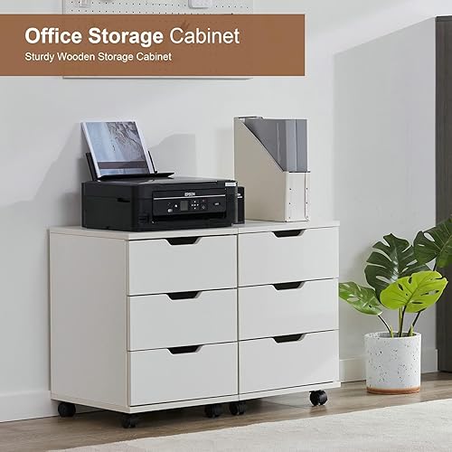 Miniatura 6 de Soohow Archivador pequeño de 3 cajones con cajones archivador de madera con cajones ruedas archivador para oficina en casa archivador rodante para