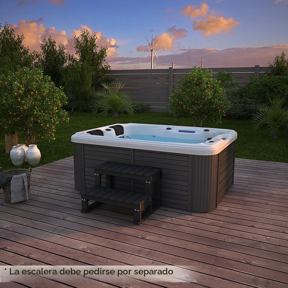Home Deluxe - Bañera de hidromasaje Exterior - Beach Pure - Dimensiones: 210 x 155 x 83 cm - Incluye calefacción, 51 chorros de Masaje y 24 Fuentes de luz I Bañera de hidromasaje Exterior para 3