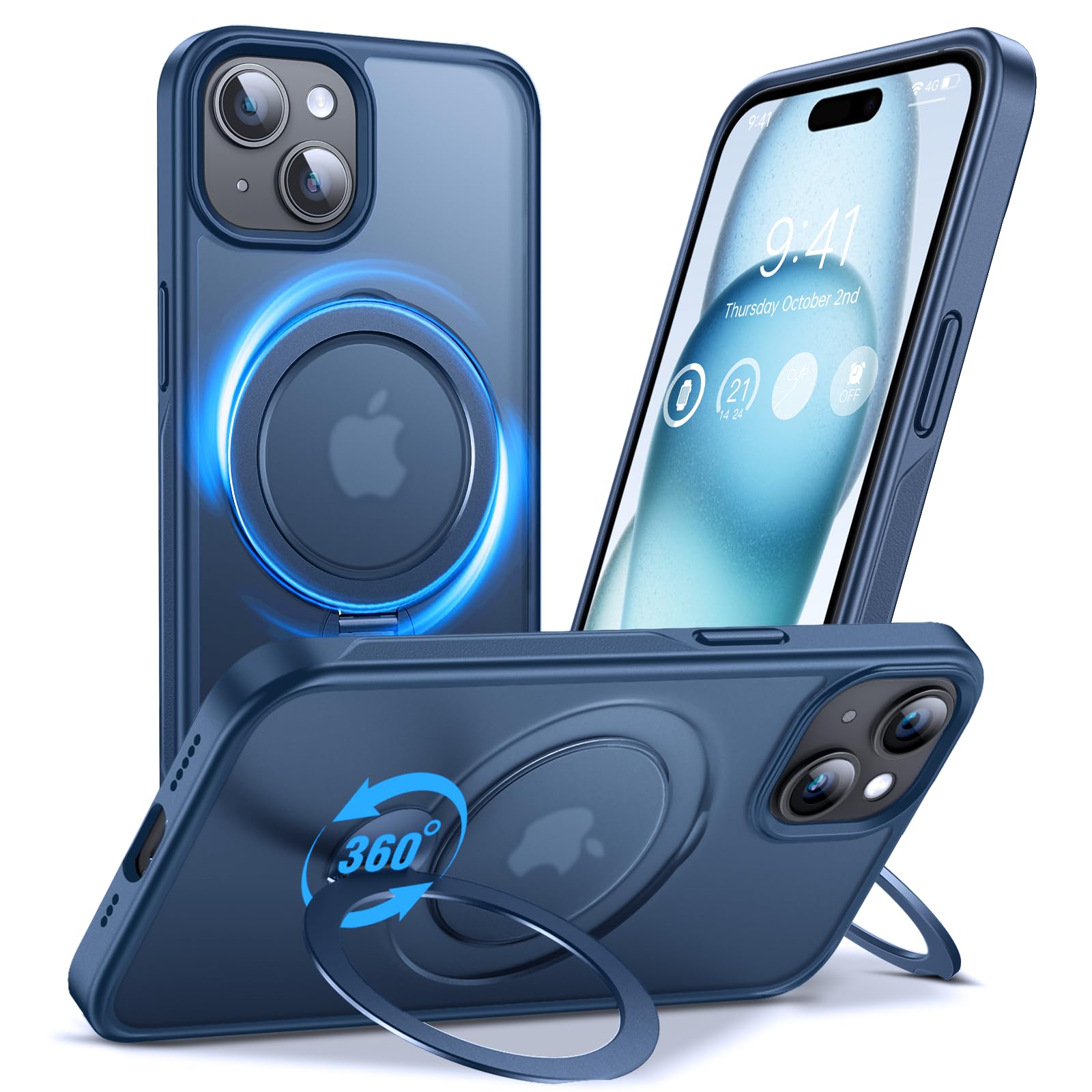 Anqrp 360° All-in-ONE Stand Case for iPhone 15 Case with Rotatable Magnetic Kickstand Ring Holder, Compatible with MagSafe, MIL-Grade Shockproof