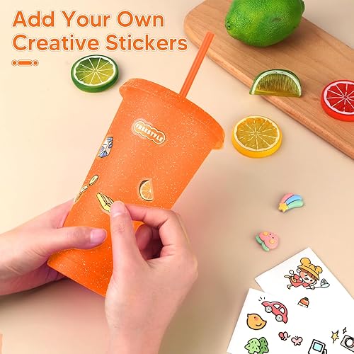 Miniatura 5 de Paquete de 24 vasos de plástico con tapas y pajitas, vasos reutilizables con tapas, vasos coloridos de plástico para fiestas de cumpleaños, taza de