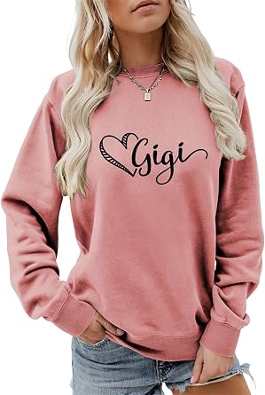 Womens Crewneck Gigi Heart Graphic Sweatshirt Long Sleeve Grandma Life Shirt Gigi Gifts Funny Trendy Pullover Tops