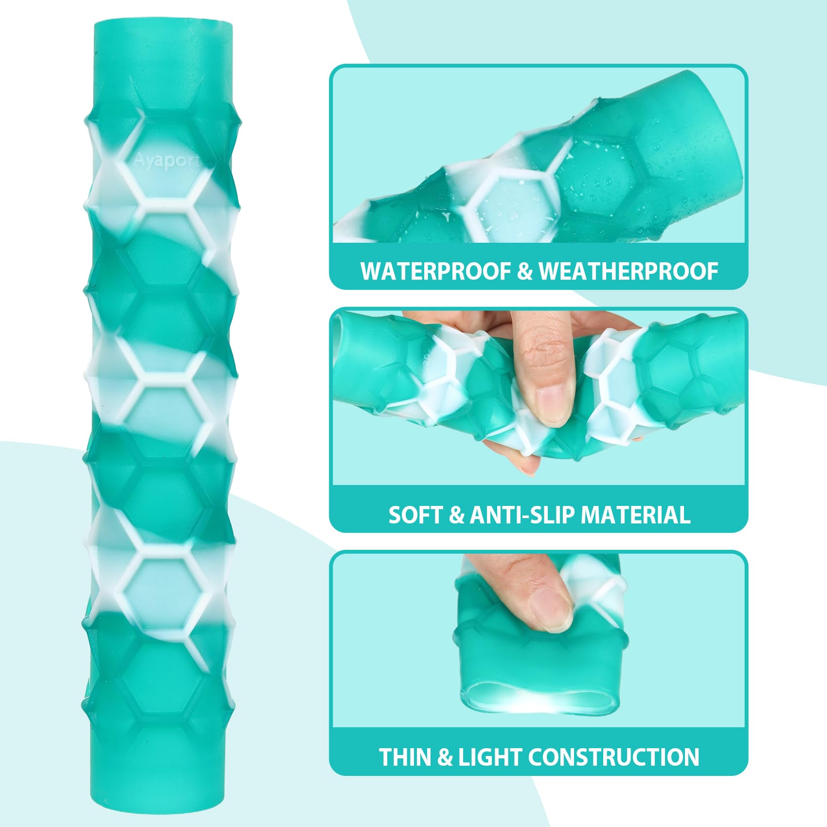 Ayaport Kayak Paddle Grips Non-Slip Silicone Wraps for Take-Apart Kayak Paddles, Blister Prevention Kayaking Accessories 1 Pair (Green-White)