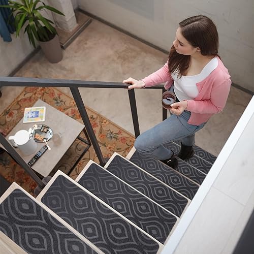 Miniatura 11 de Peldaños de escalera para escalones de madera, 15 unidades, 8 x 30 pulgadas, alfombras antideslizantes para interiores, para niños, ancianos y marrón