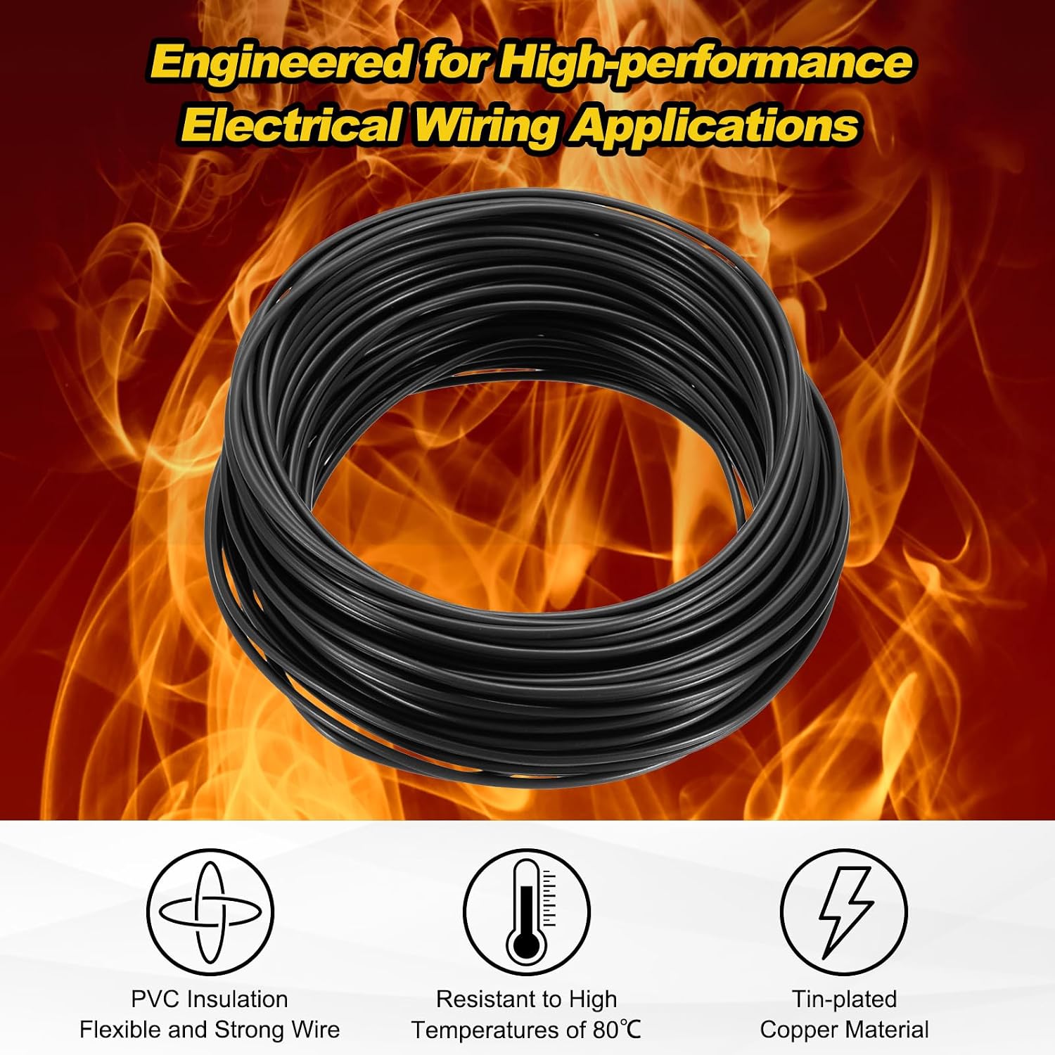 MECCANIXITY UL1007 Solid Core Wire, 14 Gauge 50FT 300V 14 AWG Electrical Wire Tinned Copper PVC 80 Degree High Temp Internal Wiring for Fixed Installations, Appliances, Black