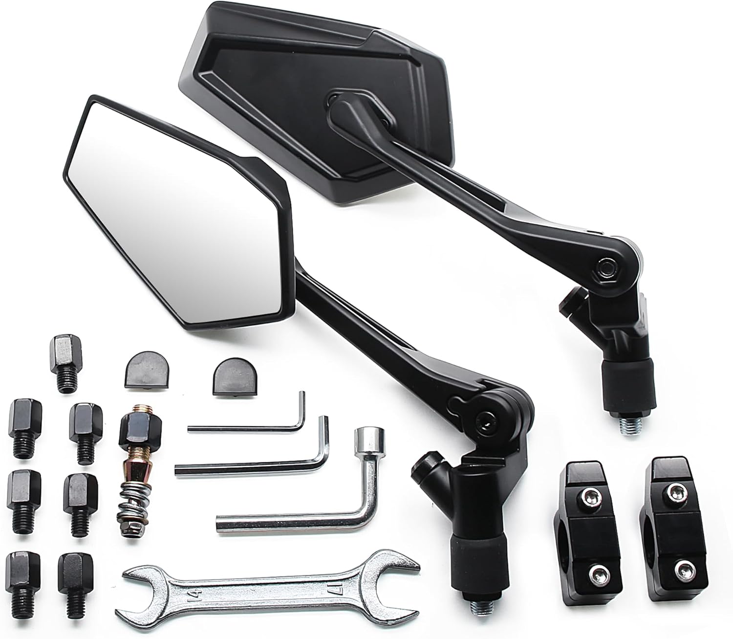 MZS Motorcycle Mirrors for Handlebars, Anti-impact Foldable ATV Mirrors with CNC Mount, Universal 10mm 8mm Motorbike Rear View Side Mirror Black Compatible with Street Dirt Electric Adventure Bike