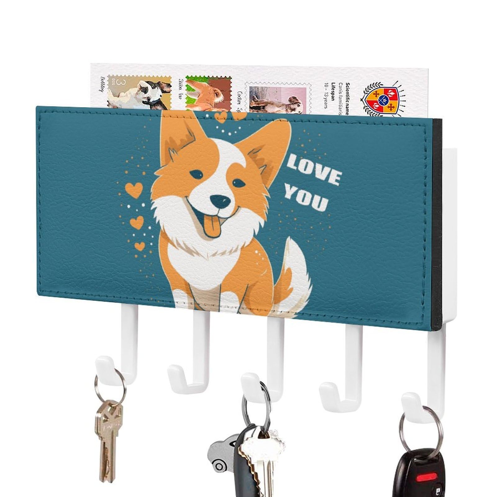 Porte-clés mural Corgi en cuir blanc pour décorer l'entrée
