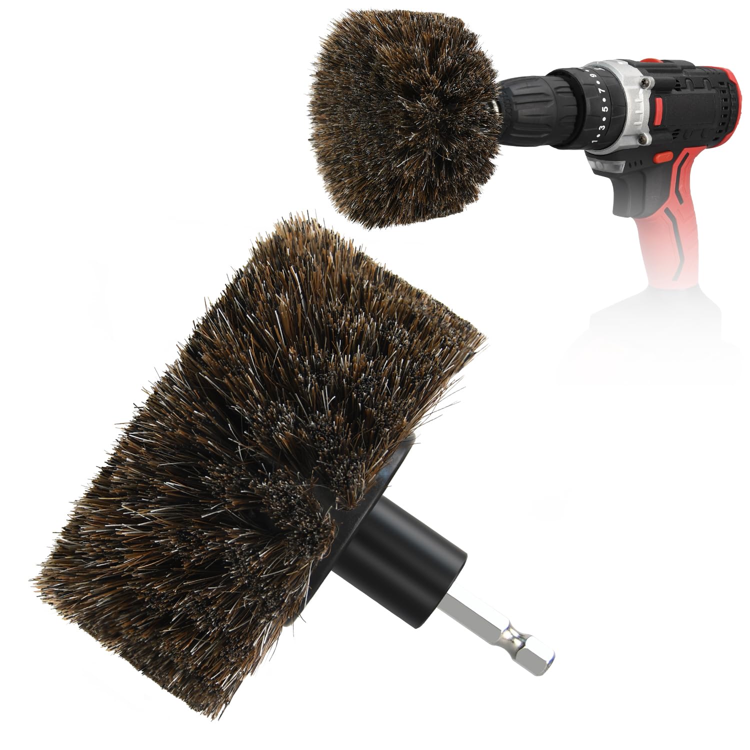 Horse Hair Brush for Drill, for Leather, Car Interior, Car Wheel, Upholstery, Furniture, Carpet