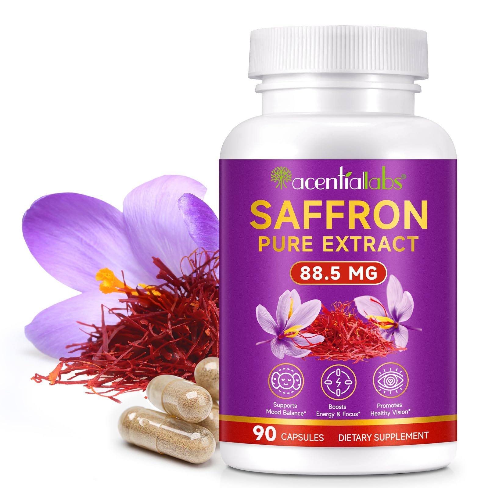 Safran Extrakt 88,5 mg, Safran Kapseln 90 Vegane Kapseln Hochdosiert & laborgeprüft Unterstützt Stimmung & Konzentration + Sehkraft · 90 Tage Vorrat