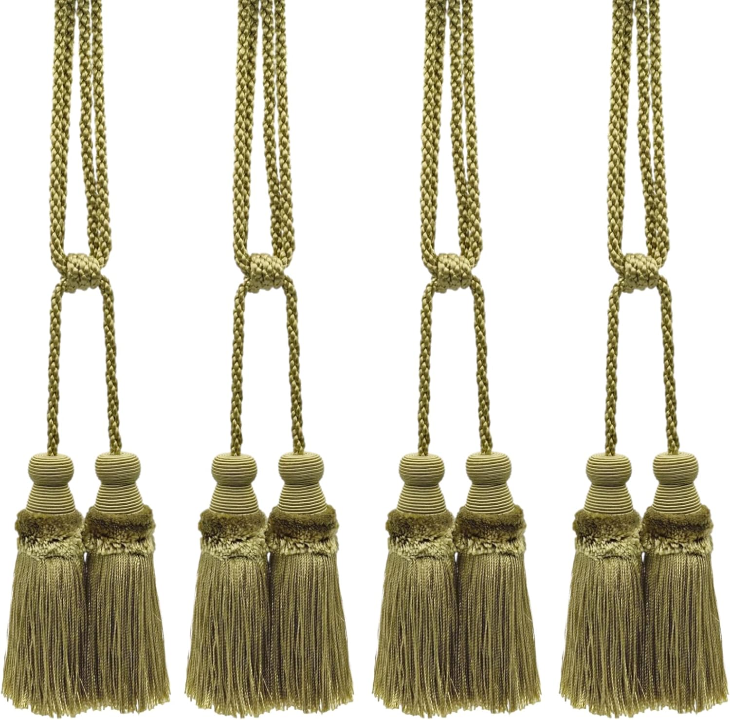 DÉCOPRO Beautiful Plush Curtain and Drapery Double Tassel Tieback Tassel Length 3" (7.5cm) 36" Spread (91cm) (TBPLUSH3DBL) Dark Gold #C4 (Dark Yellow Gold) Set of 4