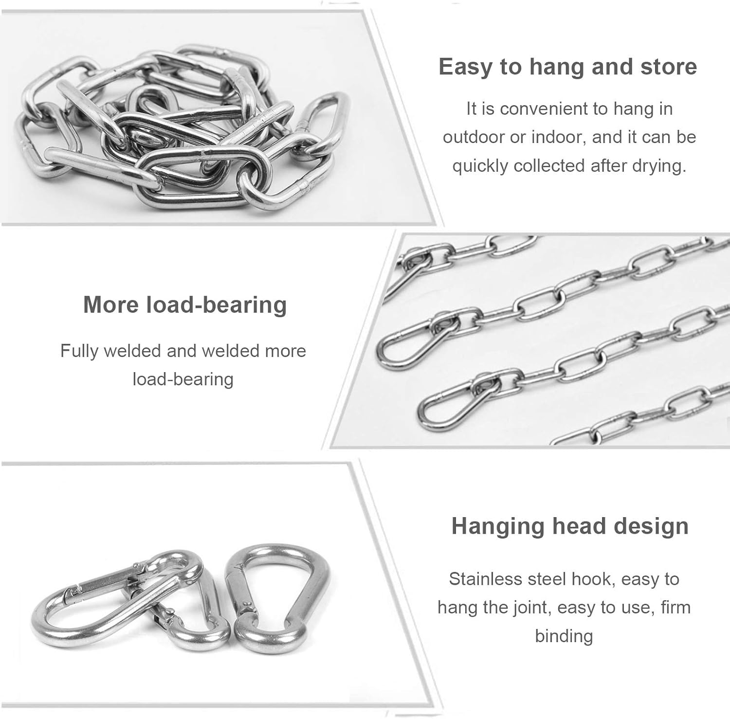 Hanging Swing Chair Chain Kit, 2 Set Stainless Steel Hardware Heavy Duty Porch Swing Hammock Chain Kit Hanging Hooks for Hammock, Rope, Tire, Tree Swings 6