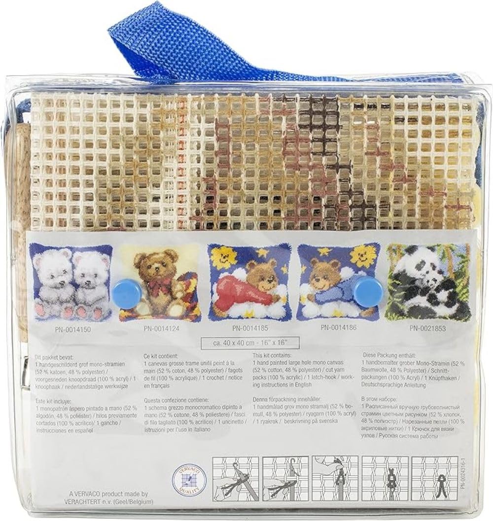 VERVACO Knüpfkissen Set Deko Kissenbezug Knüpfset für Anfänger BÄR MIT Herz Basteln Erwachsene Kreativ DIY Handarbeit Kissen zum Selber Knüpfe ca. 40 x 40 cm Latch Hook Kit Knüpfhaken Set Kissen