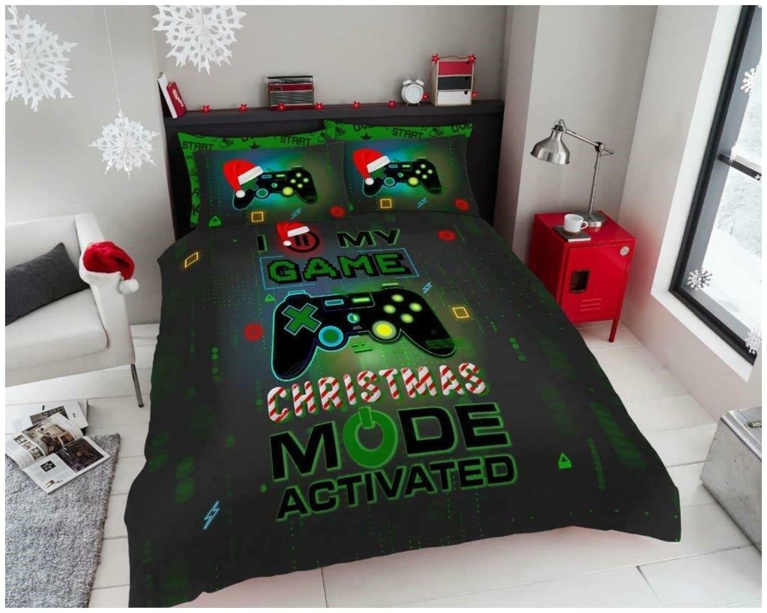 GC GAVENO CAVAILIA Gamer Duvet Cover Single, Polycotton Bedding Sets, Super Soft Quilt Covers With Pillowcase, Charcoal/Green — image 1