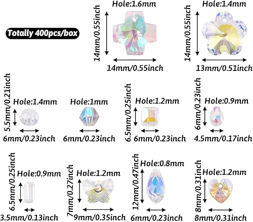 Miniatura 4 de Beadthoven - 400 cuentas de cristal transparente, surtido de cuentas de vidrio transparente para hacer joyas, cuentas de Rondelle facetadas, cuentas