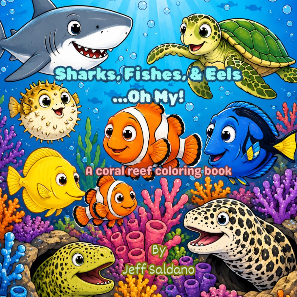 Sharks, Fishes, and Eels...Oh My!: A Coral Reef Coloring Book