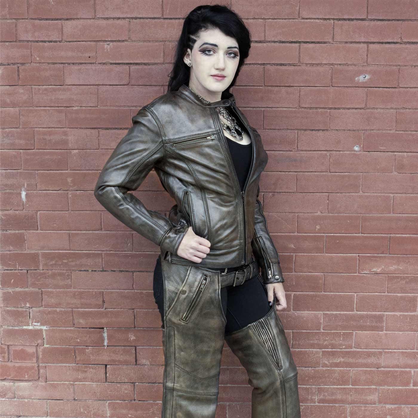 Milwaukee Leather MLL2550 Womens Scooter Distressed Brown Leather Vented Motorcycle Jacket — view 5