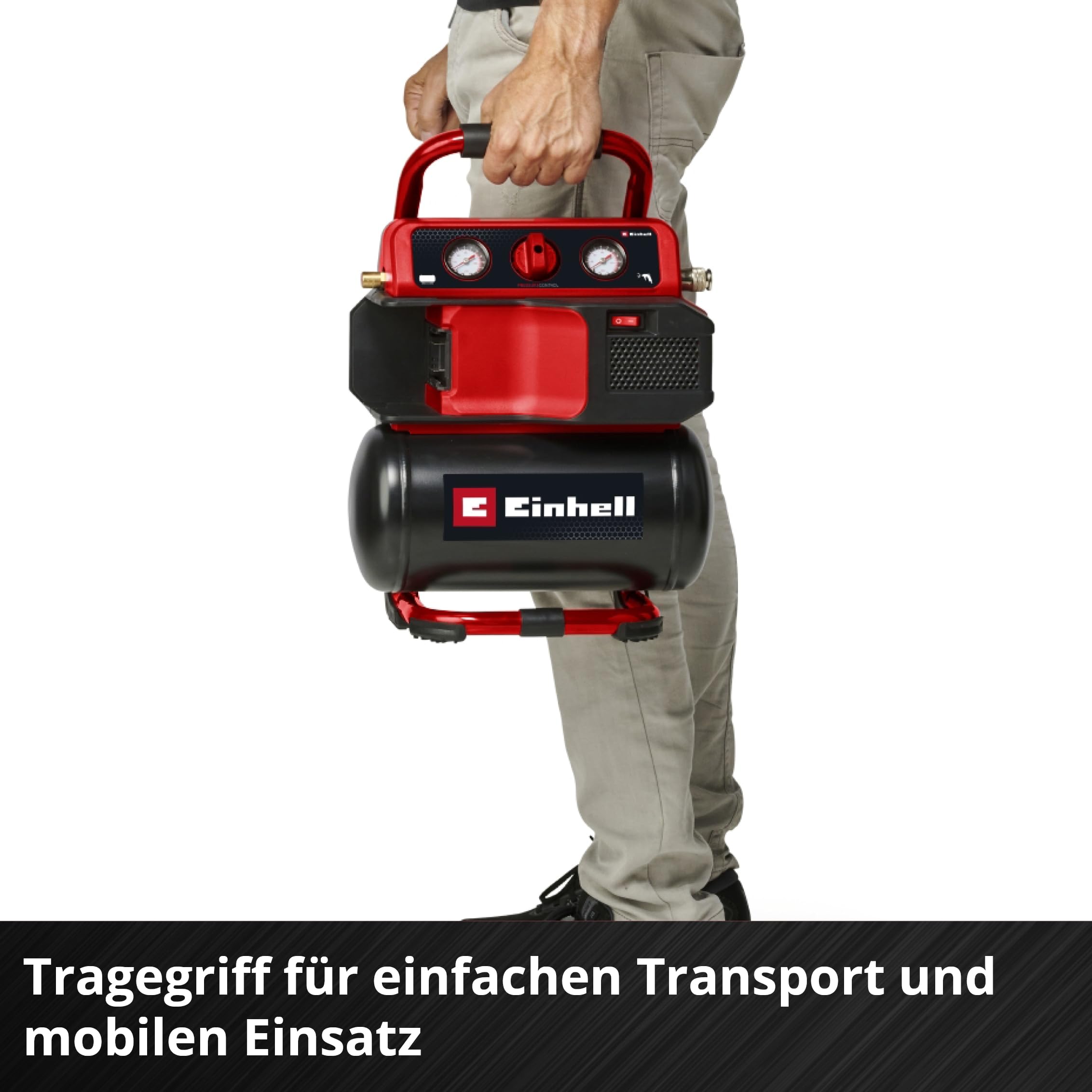Einhell Kompresor akumulatorowy TE-AC 18/75 Li OF-Solo Power X-Change (18 V, maks. 8 bar, 5 l zbiornik, moc ssania 75 l/min, 2 manometry, bezolejowy, bez akumulatora)