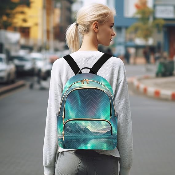 Aurora Borealis Pattern Mini Backpack Purse, Waterproof Mini Backpack for Women 8.5 L