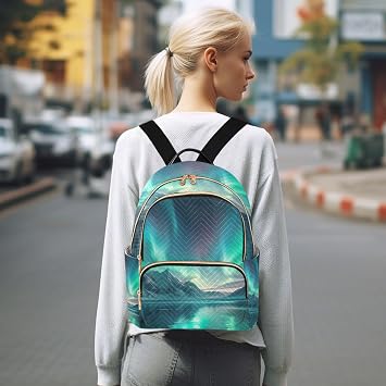 Aurora Borealis Pattern Mini Backpack Purse, Waterproof Mini Backpack for Women 8.5 L