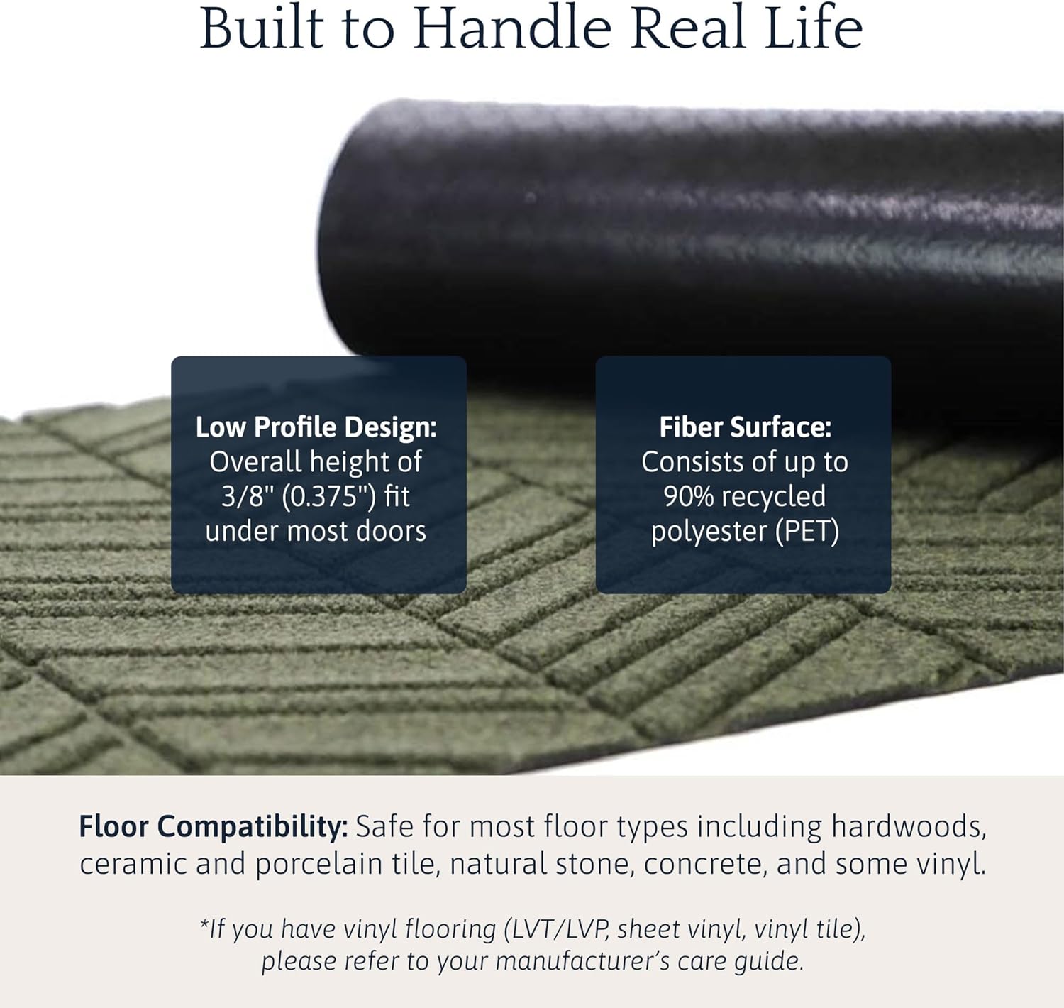 Matterly WaterHog Luxe in Vein Front Door Mat Indoor Outdoor Entrance, All-Weather Doormat with Rubber Backing, Dirt & Moisture Trapper, Low Profile & Easy Clean, Made in USA, 21.5"x35" Olive