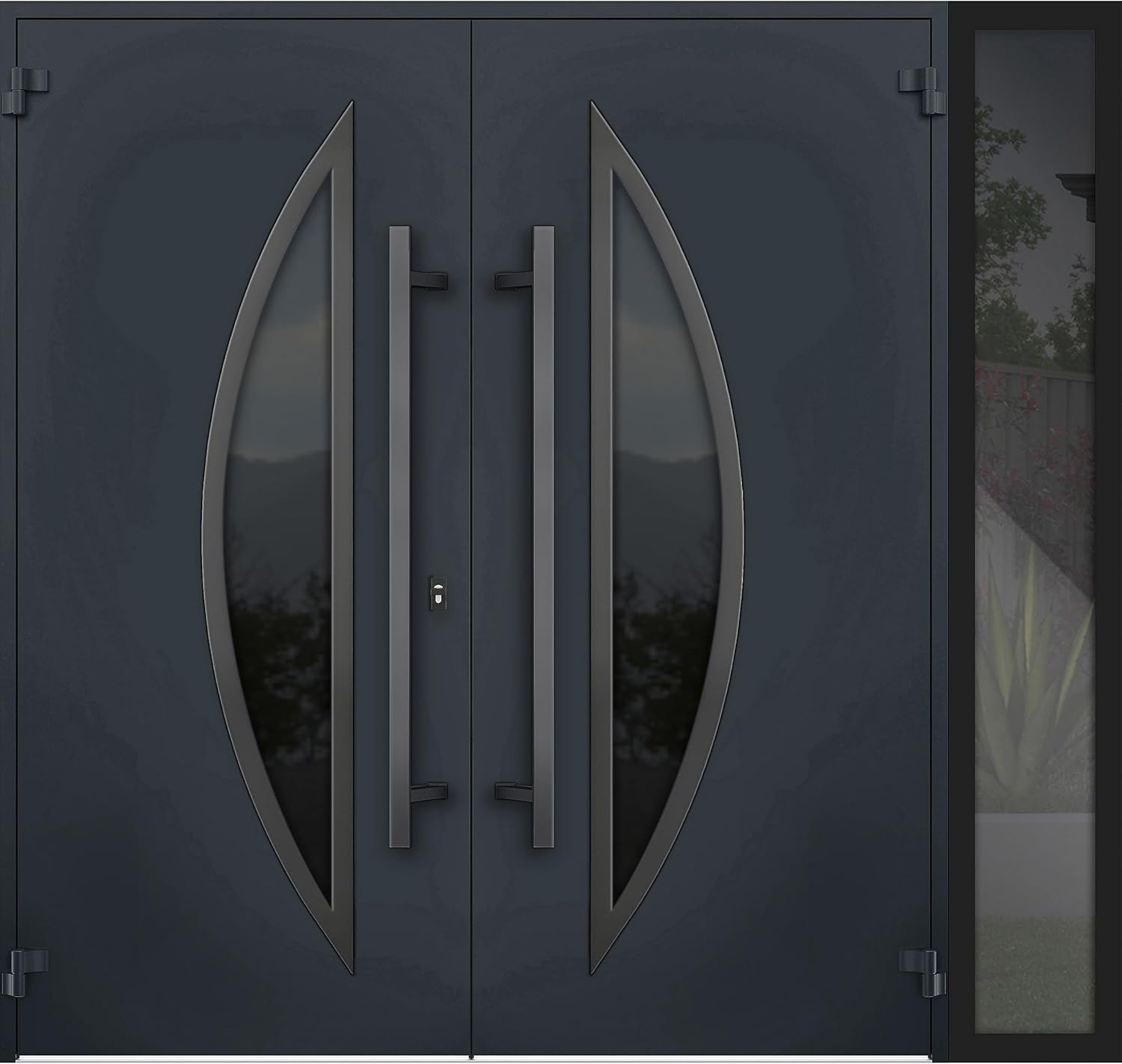 VDOMDOORS Front Exterior Prehung Metal Double Doors/Deux 6501 Anthracite Enamel Tinted Anthracite Glass/Sidelite Exterior Window/Entry Modern Painted Left Inswing Active Door 88" x 80"