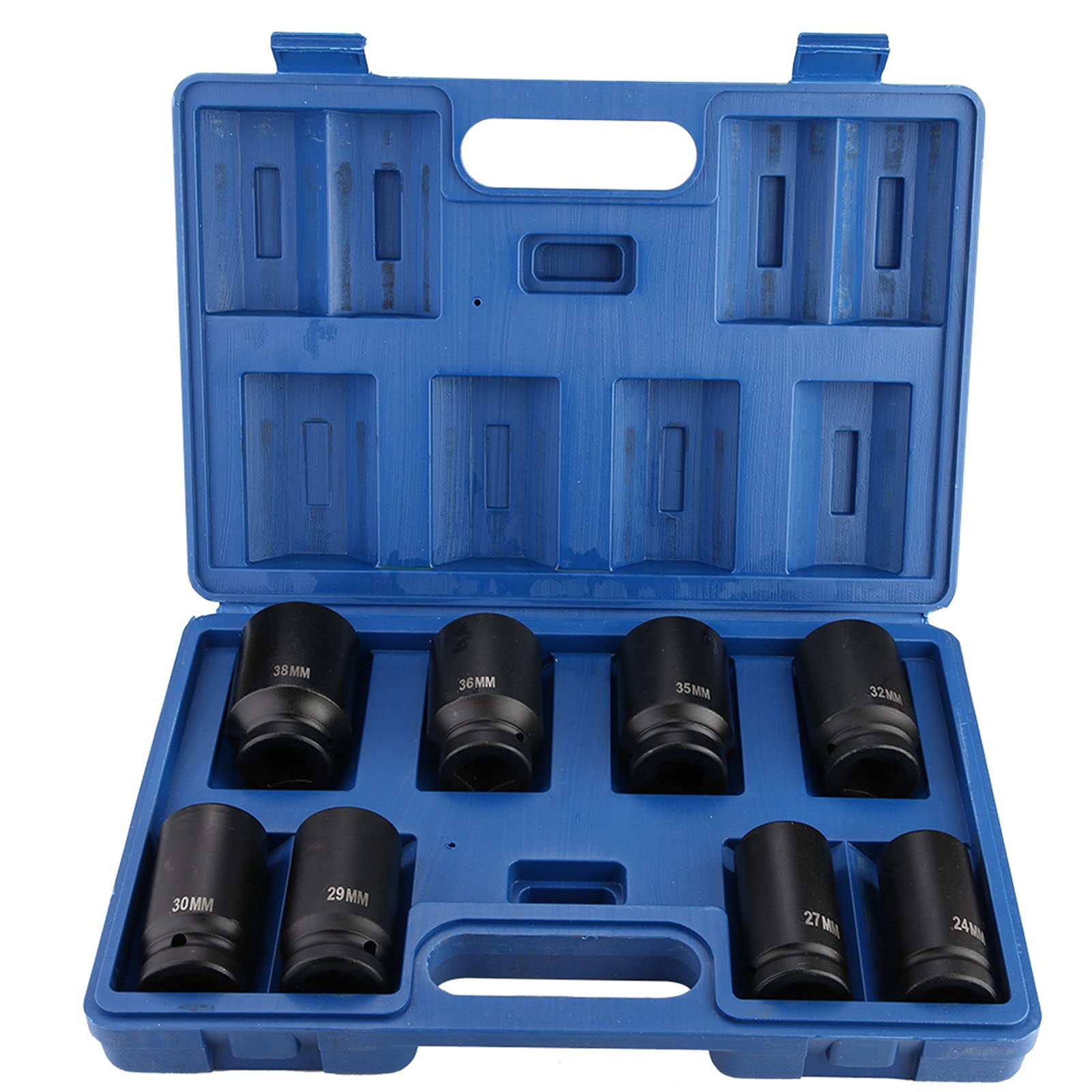 Generic Set di Bussole a Impatto Profondo Durevoli da 8 Pezzi, Acciaio Al Cromo Vanadio Ad Alta Resistenza, 24-38 Mm per Uso Meccanico