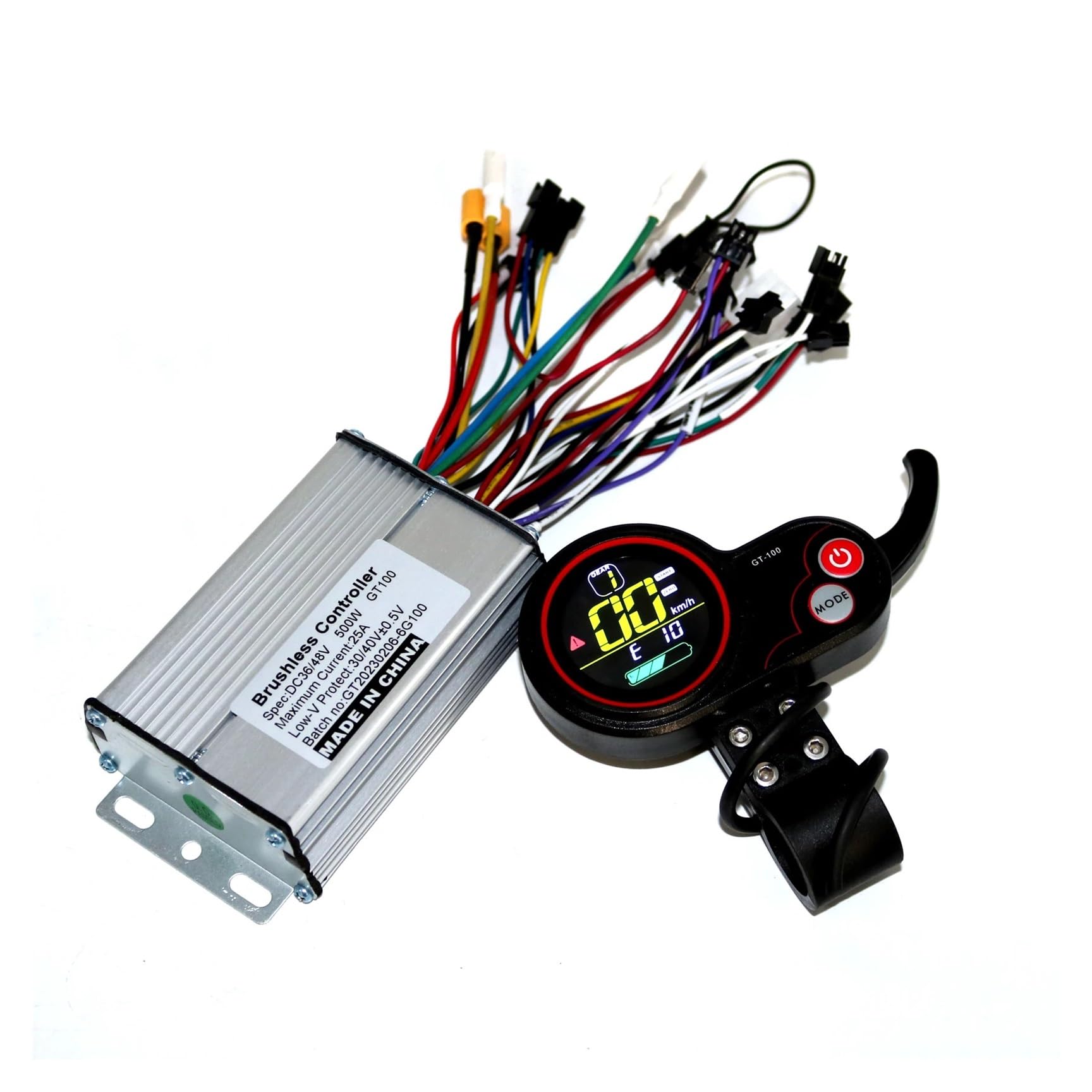 Sterownik silnika pojazdu elektrycznego Six Mosfet 36V/48V/52V/60V 500W 25A BLDC elektryczny kontroler kołyski i wyświetlacz GT-100 L+C+D jeden zestaw (zestaw 60 V)