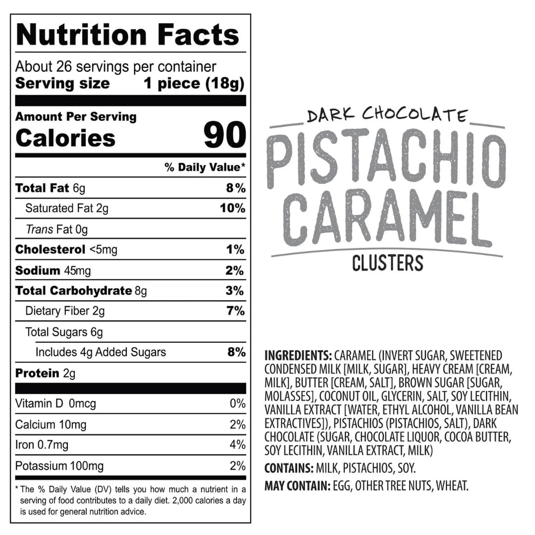Kettle Candy Co Dark Chocolate Pistachio Caramel Clusters, Gourmet Chocolate Candy with Pistachios & Caramel, 16 oz (Pack of 2)