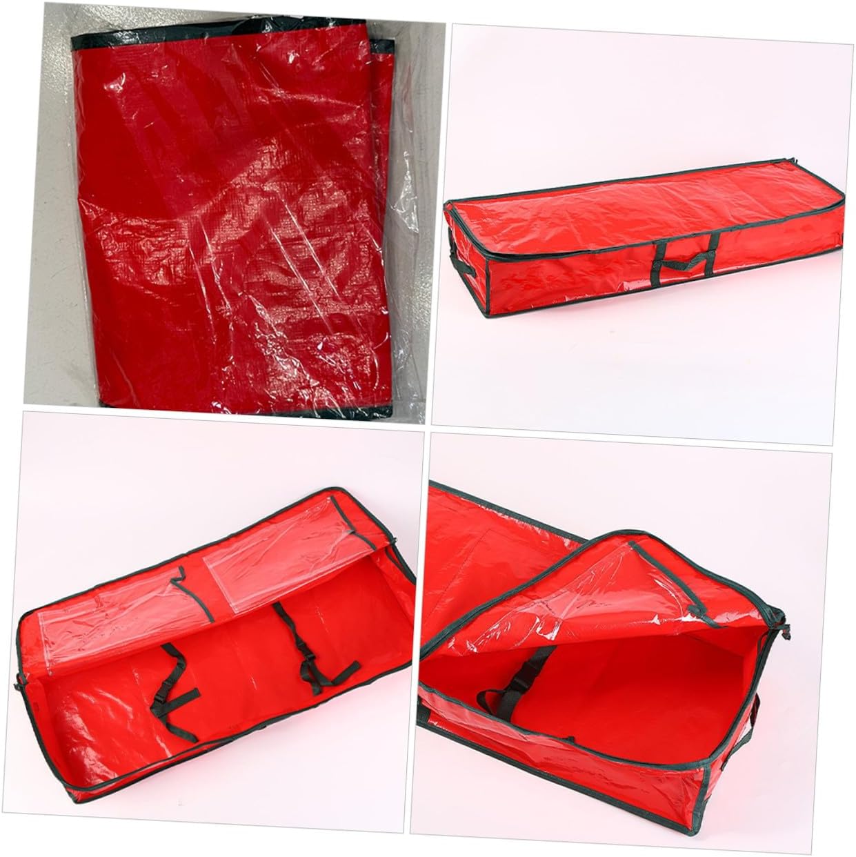 Large Christmas Tree Storage Bag with Zipper and Handles Waterproof Red Tree Organizer Tote 120x36x13cm for Holiday Decor Carrying