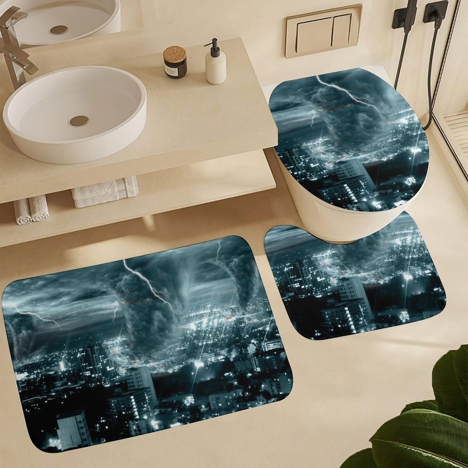 Chicago Tornado Anti Slip and Waterproof Bathroom Four Piece Set, Fashionable Four Piece Set