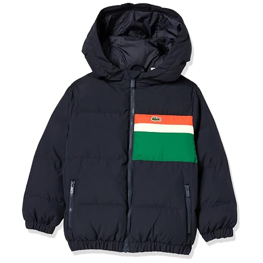 Lacoste Unisex-Child Contrast Stripe Hooded Puffer Jacket