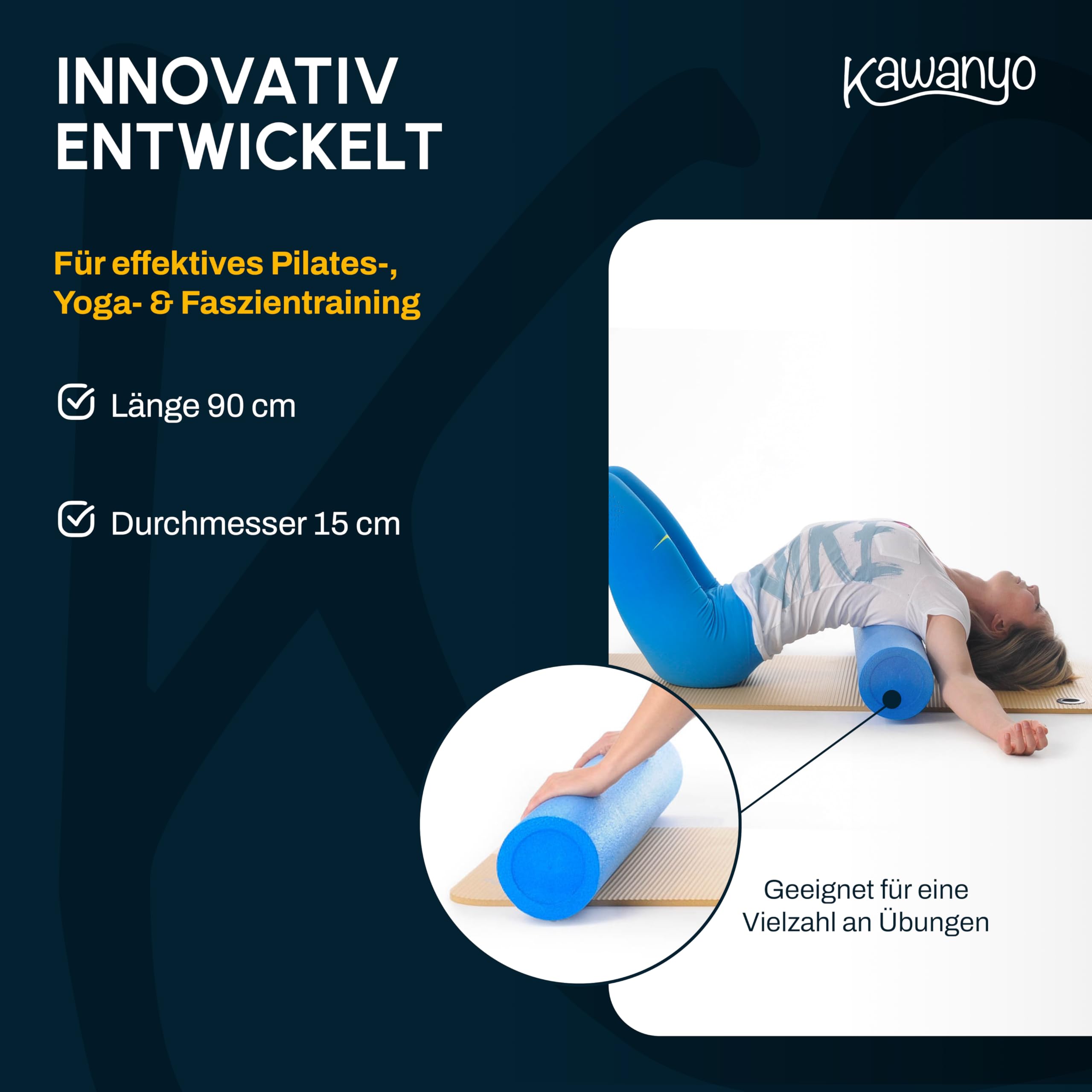 Pilates Rolle für Stabilitäts- & Balanceübungen – Übungshilfe zum Pilatestraining – Yoga Rolle aus Hartschaum für Yoga, Pilates, Fitness, Gymnastik, Reha & Therapie